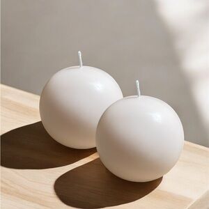 Premium 100% Natural Wax - Set of Two White Sphere Candle's - Scented - Gift